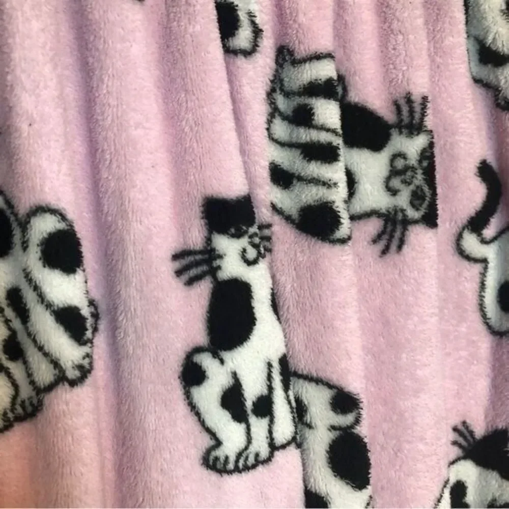 Character Youth Girls Medium‎ Fluffy Fleece Pink Black White Cats Pajama Bottoms